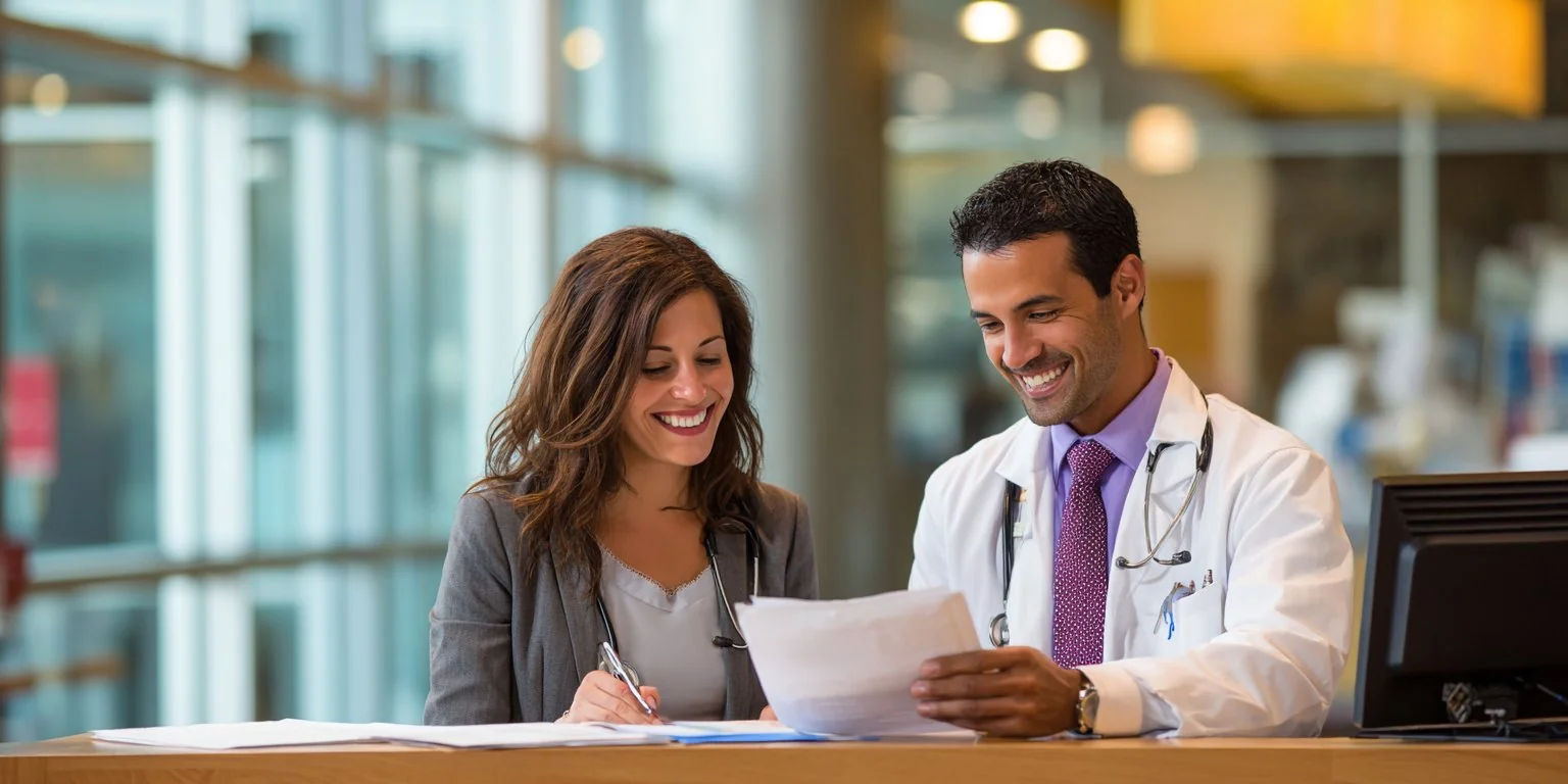 Doctor and patient reviewing bills